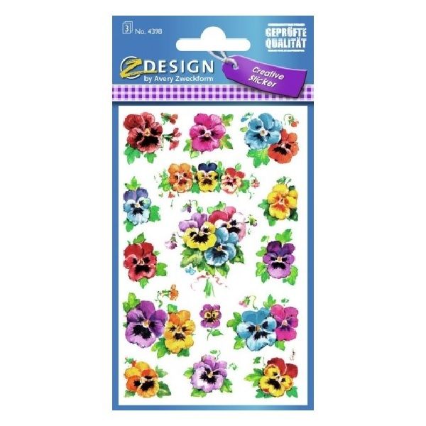 Avery Deco Stickers, Pansies, 45 Sticker Per 3 Page.