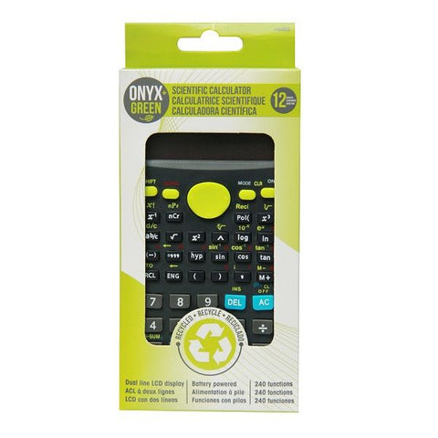 Onyx & Green Scientific Calculator With 240 Functions, Battery Operated, Made With Recycled Plastic (4402).