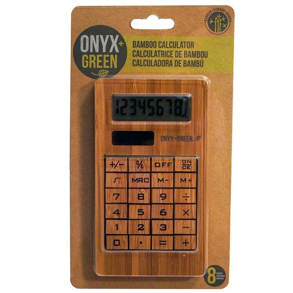 Onyx & Green Solar Powered Calculator, 8 Digits, Made From Bamboo (4404).