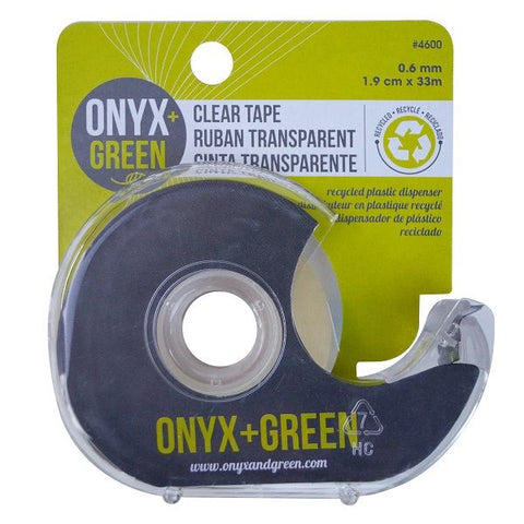 Onyx & Green Clear Tape With Full Dispenser, 1.9Cm X 33Mm, Made From Recycled Plastic (4600).