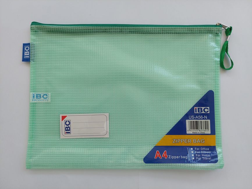 IBC Mash Zipper Bag Green Colour A4 Size .