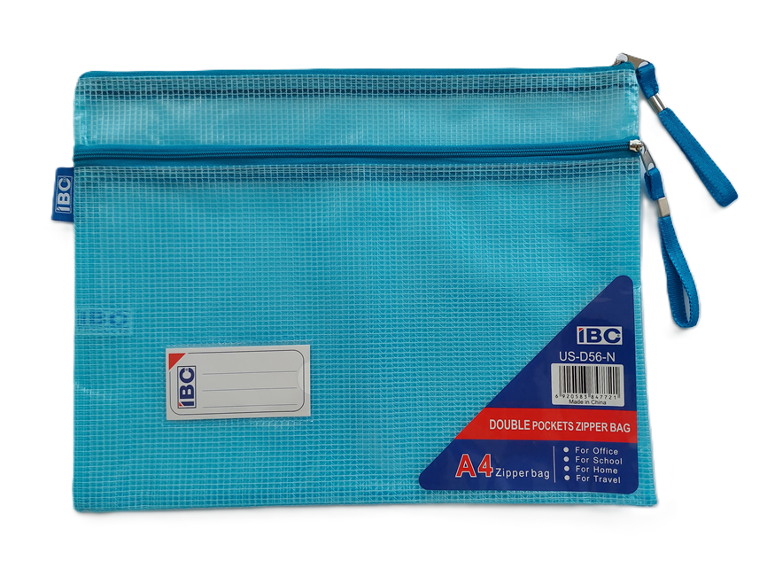 IBC Double Pockets Zipper Bag Blue Colour A4 Size.