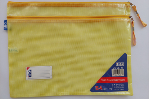 IBC Double Pockets Zipper Bag Yellow Colour B4 Size.