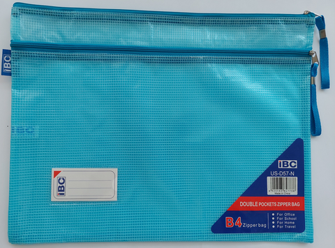 IBC Double Pockets Zipper Bag Blue Colour B4 Size.