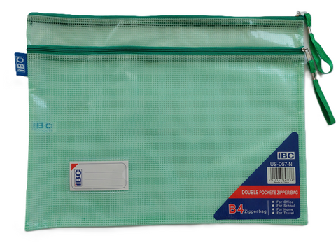 IBC Double Pockets Zipper Bag Green Colour B4 Size.