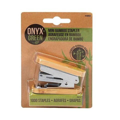 Onyx & Green Mini Stapler With 1000 Staples, Made From Bamboo (4803).