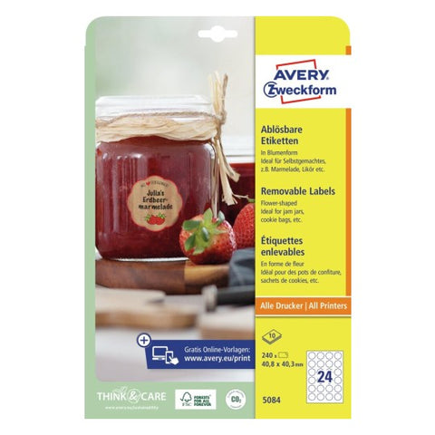 Avery Removable Labels-White , 10 Sheets , W 40.8 mm x H 40.3 mm ,Flower 5084