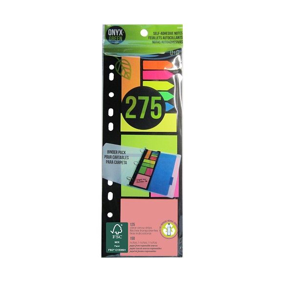 Onyx & Green Sticky Notes- 150 Recycled Paper, Arrow Strips- 125 Recycled Pet, Eco Friendly (5405).