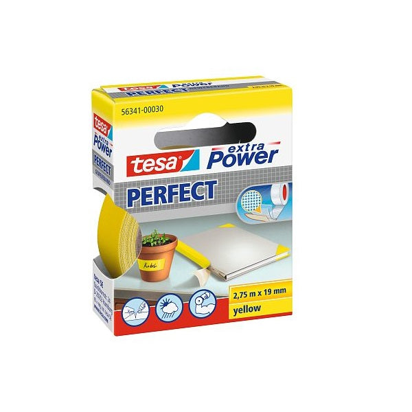 Tesa Extra Power Perfect Strong Cloth Tape, 2.75m x 19mm, Yellow.