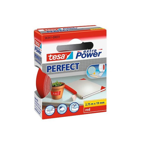 Tesa Extra Power Perfect Strong Cloth Tape, 2.75m x 19mm, Red.