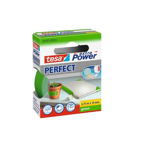 Tesa Extra Power Perfect Strong Cloth Tape, 2.75m x 19mm, Green.