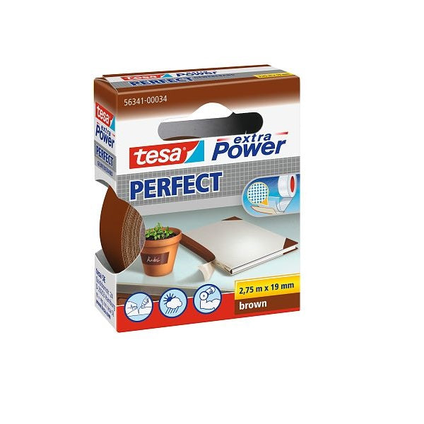 Tesa Extra Power Perfect Strong Cloth Tape, 2.75m x 19mm, Brown.