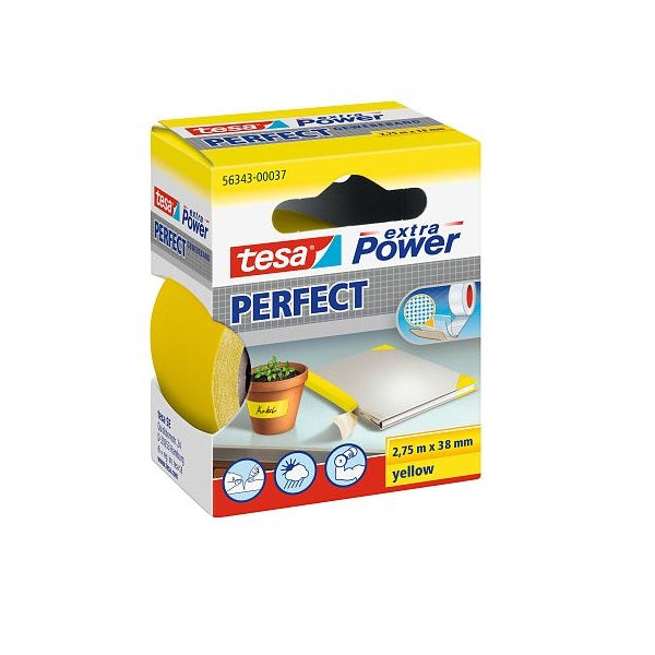 Tesa Extra Power Perfect Strong Cloth Tape, 2.75m x 38mm, Yellow.