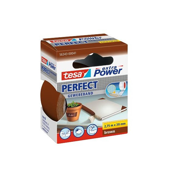 Tesa Extra Power Perfect Strong Cloth Tape, 2.75m x 38mm, Brown.