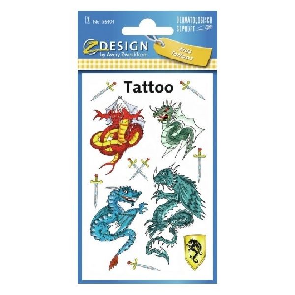 Avery Temporary Kids Tattoo, 11 Dragon Tattoos Per 1 Page.