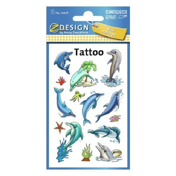 Avery Temporary Kids Tattoo, 13 Dolphins Tattoos Per 1 Page.