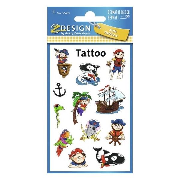 Avery Temporary Kids Tattoo, 12 Pirates Tattoos Per 1 Page.