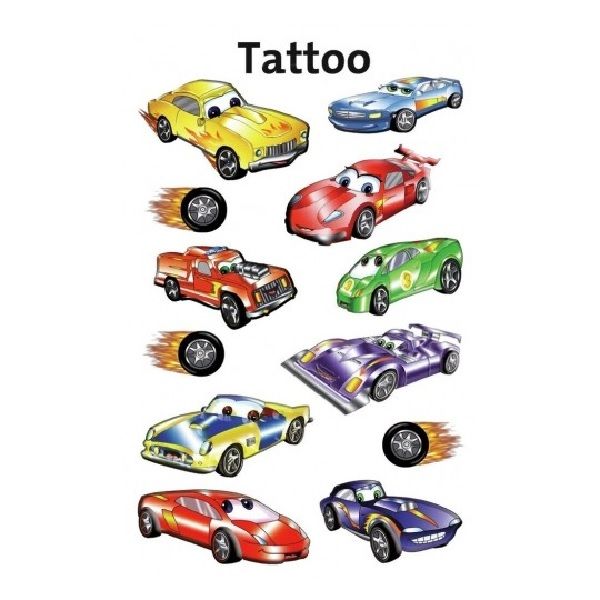 Avery Temporary Kids Tattoo, 12 Racing Machines Tattoos Per 1 Page.