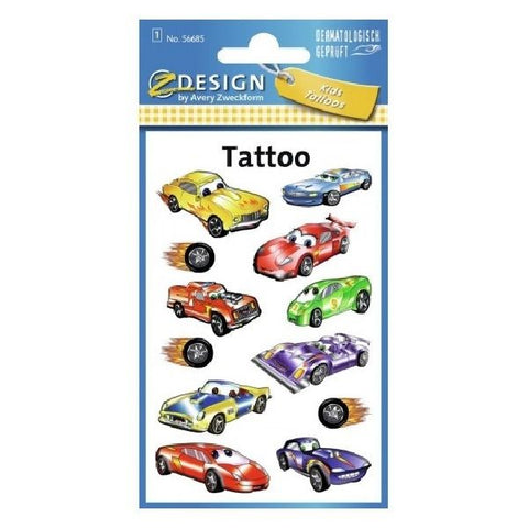 Avery Temporary Kids Tattoo, 12 Racing Machines Tattoos Per 1 Page.