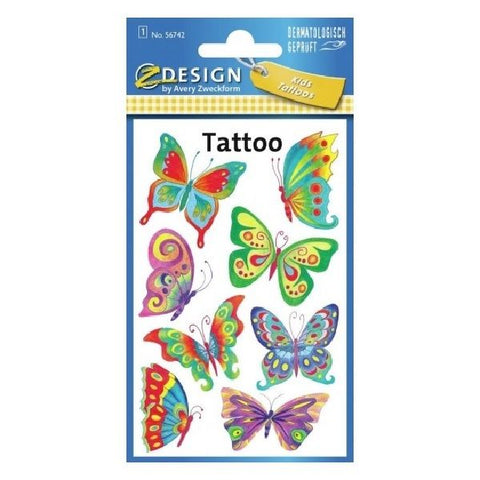 Avery Temporary Kids Tattoo, 8 Butterflies Tattoos Per 1 Page.