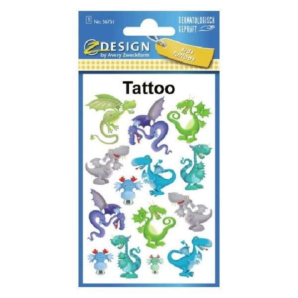 Avery Temporary Kids Tattoo, 14 Dragons Tattoos Per 1 Page.