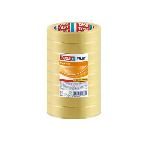Tesa film Standard Clear Multi-Purpose Adhesive Tape for Home, Office and School, 66 m x 19 mm(Pack of  8 Rolls).