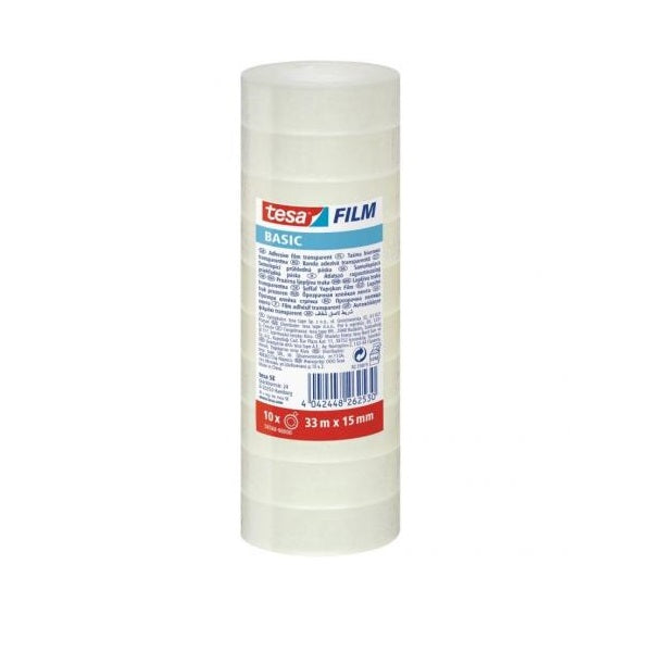 Tesa film Adhesive Tape Basic, 33MX15MM (Pack  of 10 Rolls).