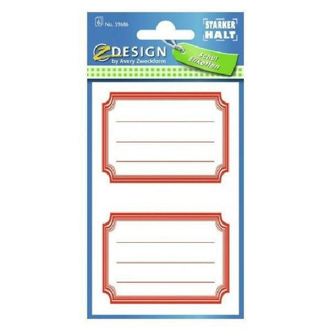 Avery Book Labels With Red Frames, 12 Labels Per 6 Pages.