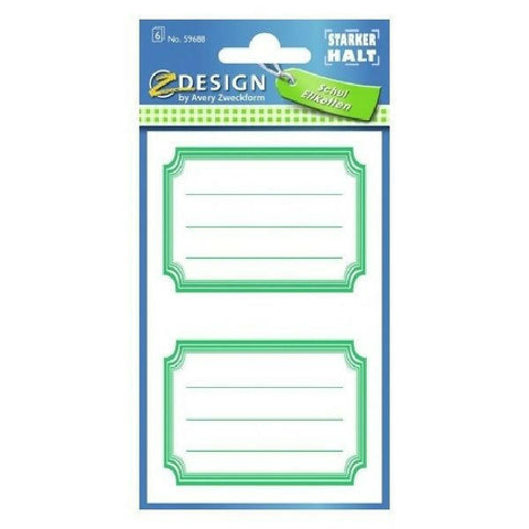 Avery Book Labels With Green Frames, 12 Labels Per 6 Pages.