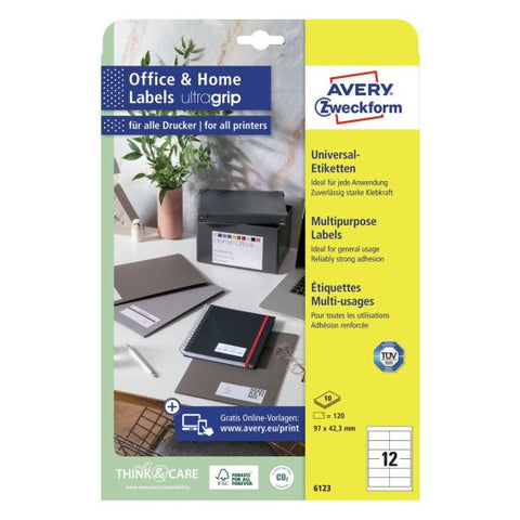 Avery Multipurpose Labels in A4 Sheet-White ,120 Labels , W 9 mm x H42.3 mm 6123