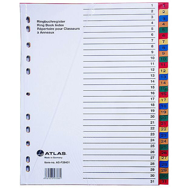 Atlas - Plastic Index & Dividers with Colour Numbers (1 to 31).