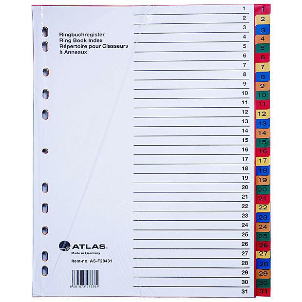 Atlas - Plastic Index & Dividers with Colour Numbers (1 to 31) – Yoghi