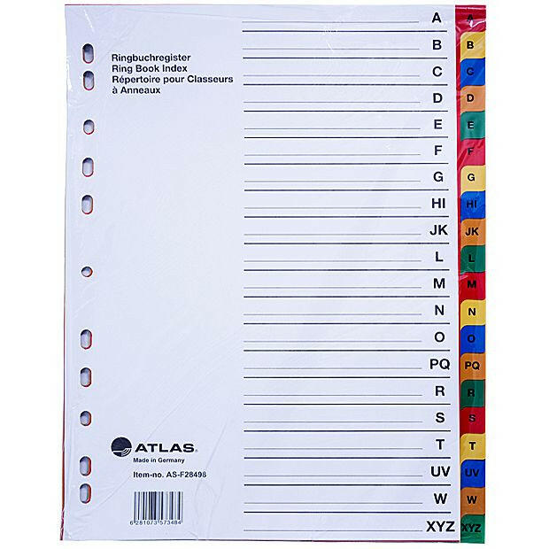 Atlas - Plastic Index & Dividers with Colour Alphabets (A to Z).