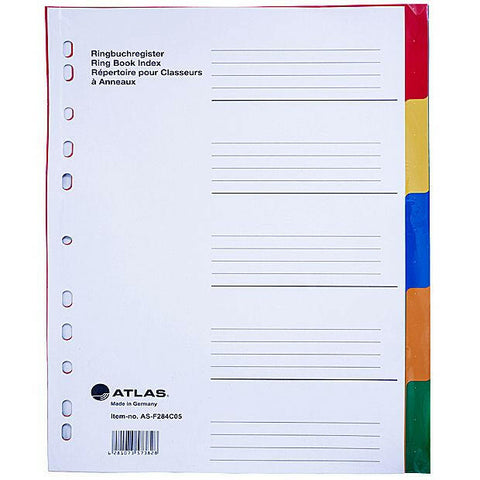 Atlas - Plastic Index & Dividers with Five Colours.
