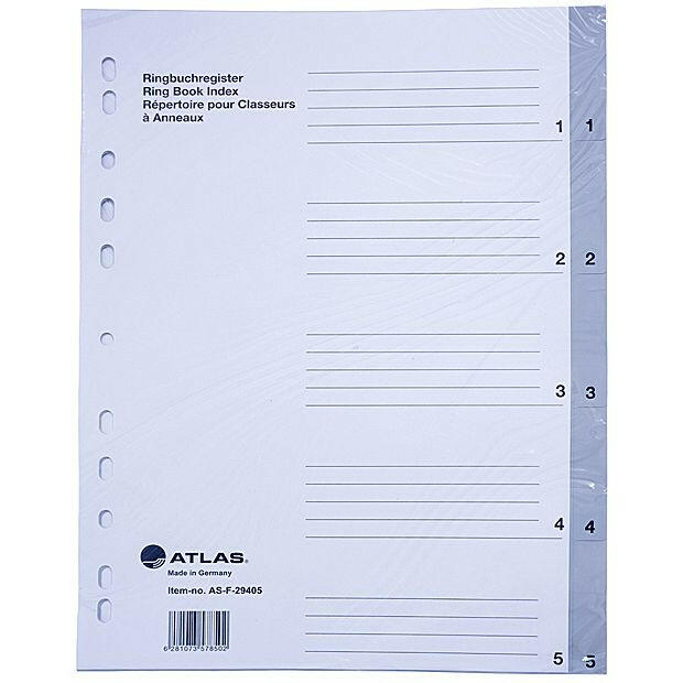 Atlas - Plastic Index & Dividers with Numbers (1 to 5).