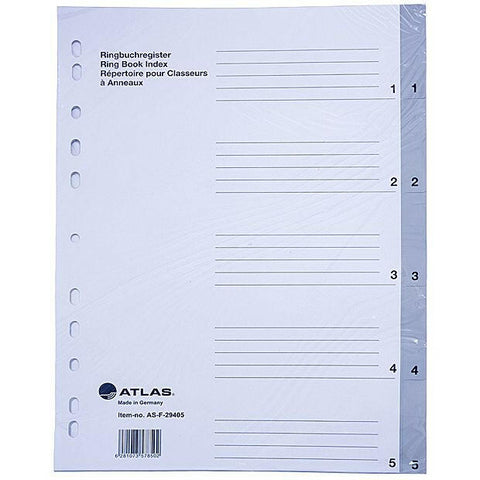 Atlas - Plastic Index & Dividers with Numbers (1 to 5).