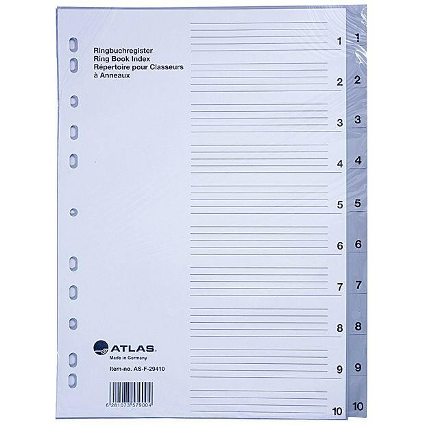 Atlas - Plastic Index & Dividers with Numbers (1 to 10).