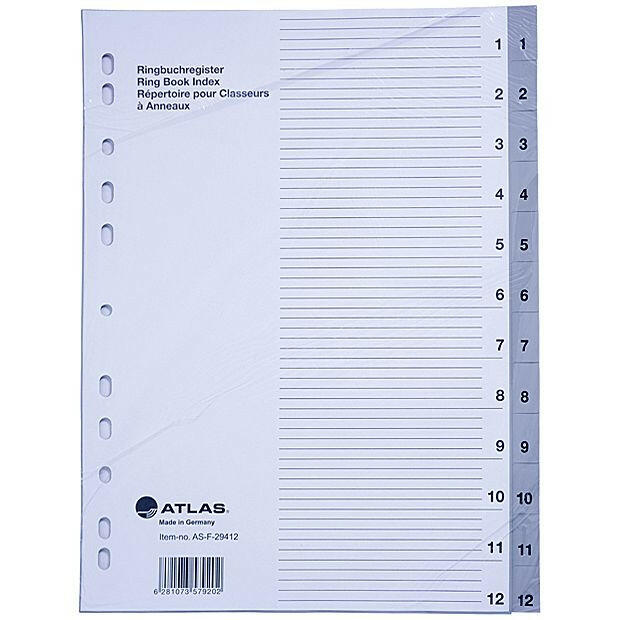 Atlas - Plastic Index & Dividers with Numbers (1 to 12).