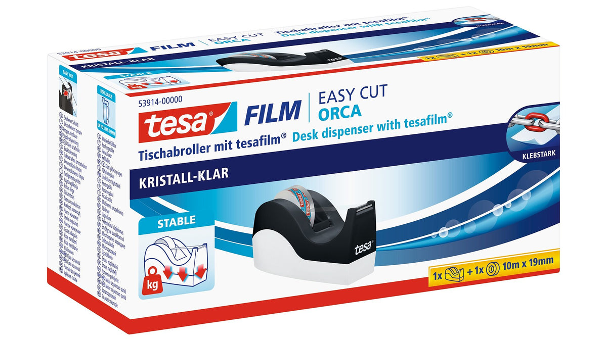 Tesa Desk Dispenser Orca -Black/White,10 m x 19 mm