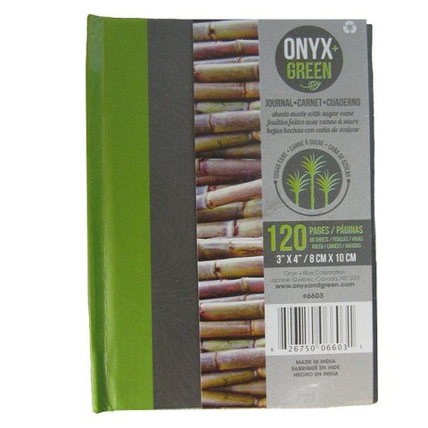 Onyx & Green Pocket Hard Cover Journal Notebook, 3"X4", 64 Sheets Of Sugar Cane Paper, Ruled (6603).