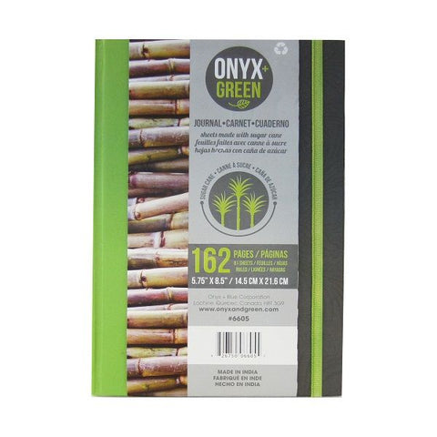 Onyx & Green Hard Cover Journal Notebook With Elastic Closure, 5.75"X8.5", 80 Sheets Of Sugar Cane Paper, Ruled (6605).