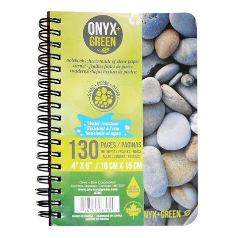Onyx & Green Spiral Notebook, Water & Tear Resistant, 4"X6", 65 Sheets Of Stone Paper (6701).