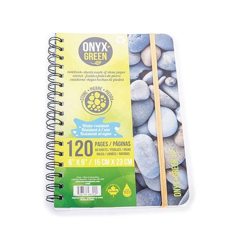 Onyx & Green Spiral Notebook, Water & Tear Resistant, 6"X9" With Elastic Closure, 60 Sheets Of Stone Paper (6702).