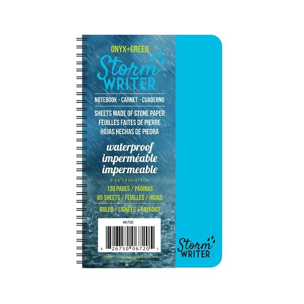 Onyx & Green Spiral Pocket Notebook, Water Tear And Stain Resistant, Storm Writer 65 Ruled Stone Paper Sheets, D2W Biodegradable Cover (6720).