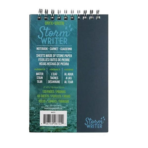 Onyx & Green Top Spiral Notebook Stone Paper Water, Tear & Stain Resistant Storm Writer 4"X6"  D2W Biodegradable Cover (6721).