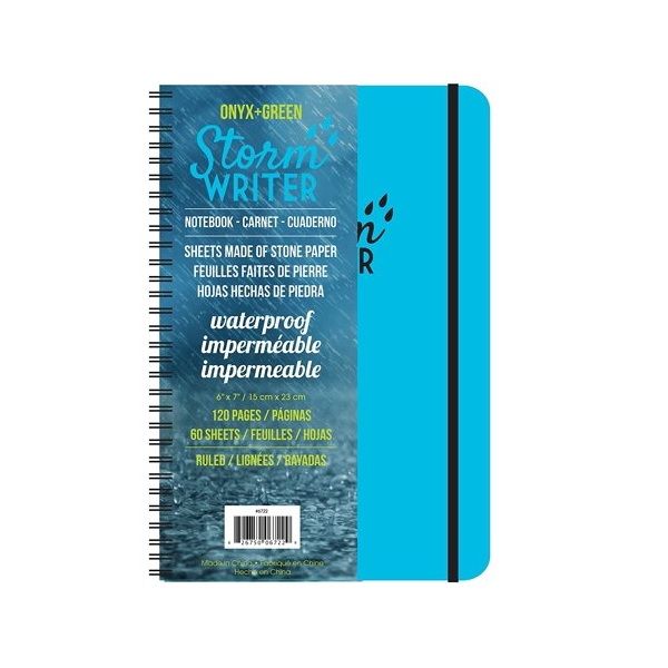 Onyx & Green Spiral Notebook, Water Tear And Stain Resistant, Storm Writer 60 Ruled Stone Paper Sheets, D2W Biodegradable Cover (6722).