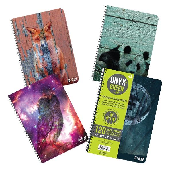 Onyx & Green Spiral Notebook, 5.75"X8.5", 60 Sheets, Ruled, Assorted Color (6802).