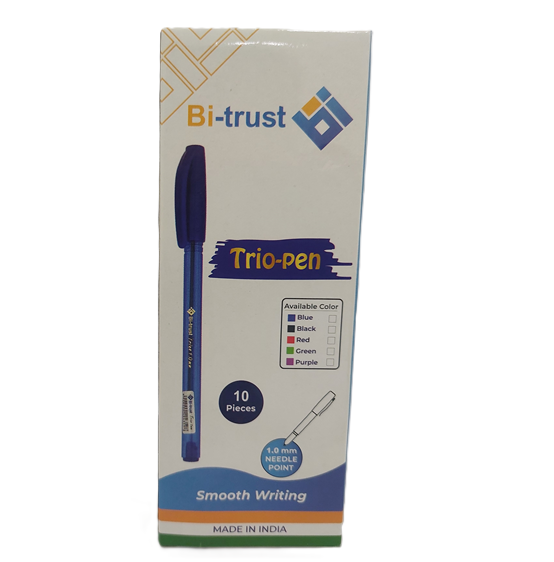 BI-TRUST Trio Pen 1mm Blue Pkt-10