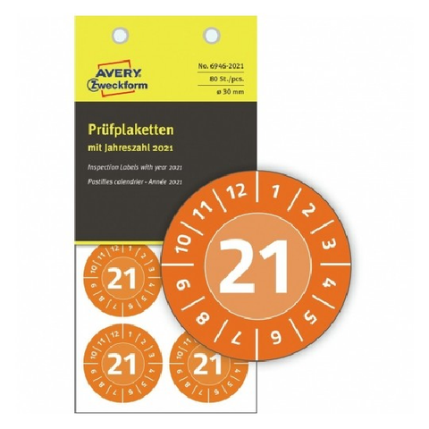 Avery Inspection Plates 2021 , 80 Labels Per 10 Pages, NoPeel inspection plates.