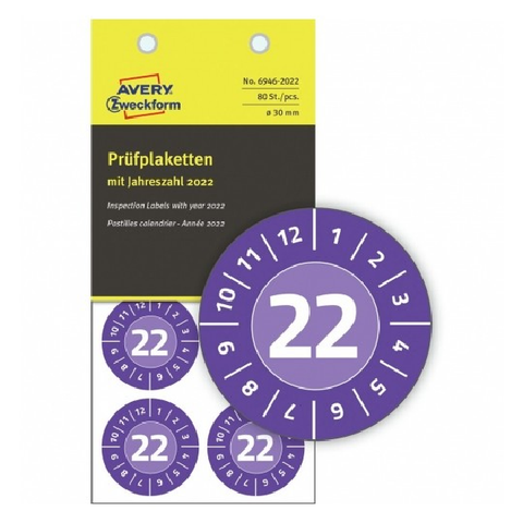 Avery Inspection Plates 2022 , 80 Labels Per 10 Pages, NoPeel inspection plates.